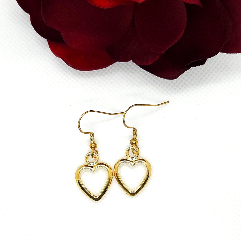 Golden Open Heart Dangle Earrings Gold over Sterling Silver Marked S925